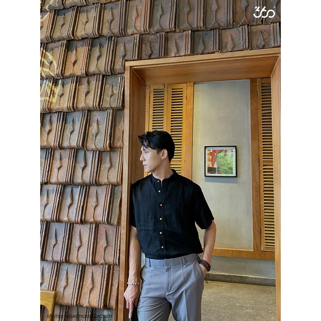 Áo sơ mi nam 360BOUTIQUE ngắn tay cổ tàu-STNTK214 | BigBuy360 - bigbuy360.vn