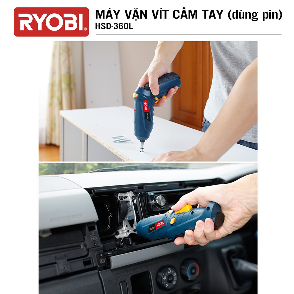 Máy bắn, bắt, vặn vít cầm tay dùng pin RYOBI (KYOCERA)- HSD 360L