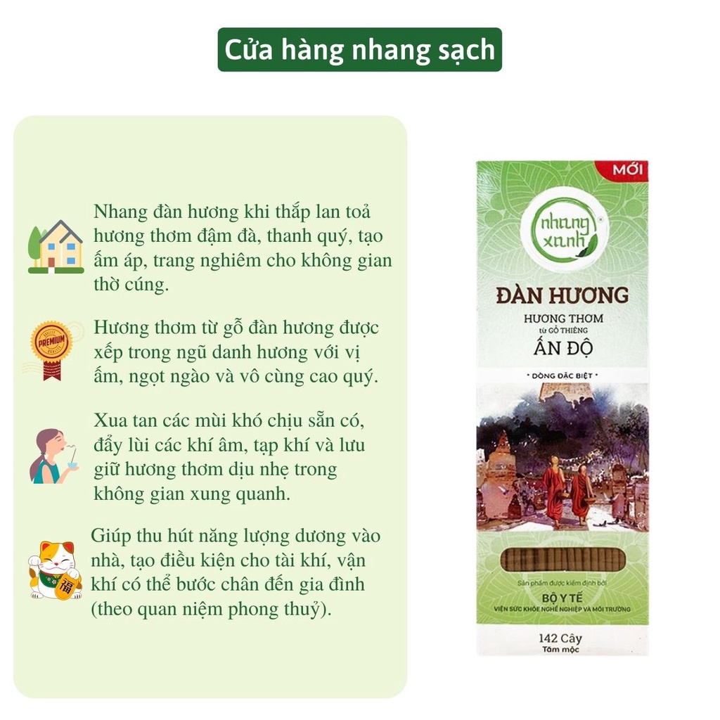 Nhang đàn hương cao cấp Nhang Xanh hương thơm từ Gỗ Thiêng Ấn Độ (Tăm mộc)