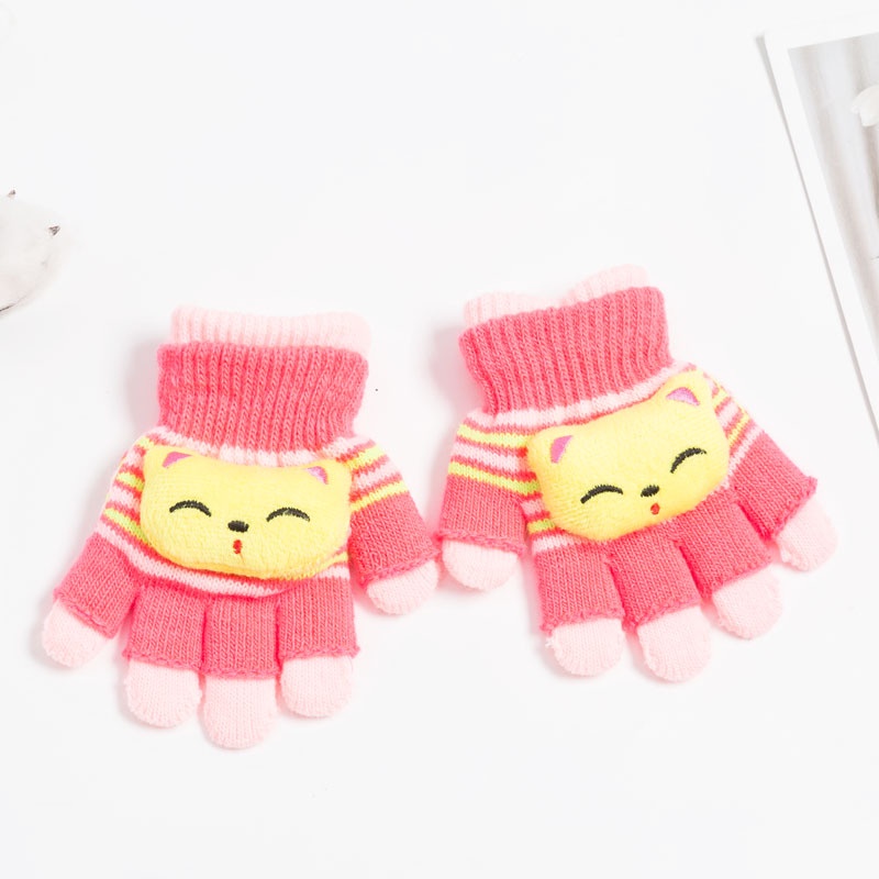 găng tay len 2 lớp đính gấu bông đáng yêu cho bé 1-3 tuổi