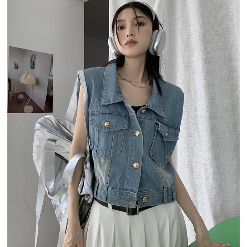 Áo Khoác Denim Không Tay Dáng Rộng Thời Trang Cá Tính Cho Nữ