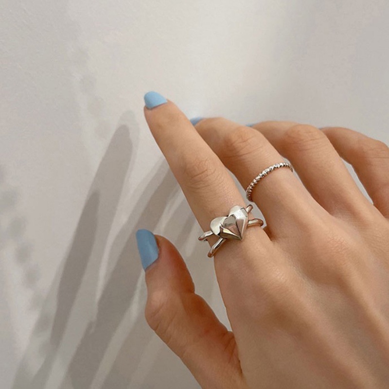 Nhẫn Hở Hình Trái Tim Đôi Phong Cách Harajuku Thời Trang