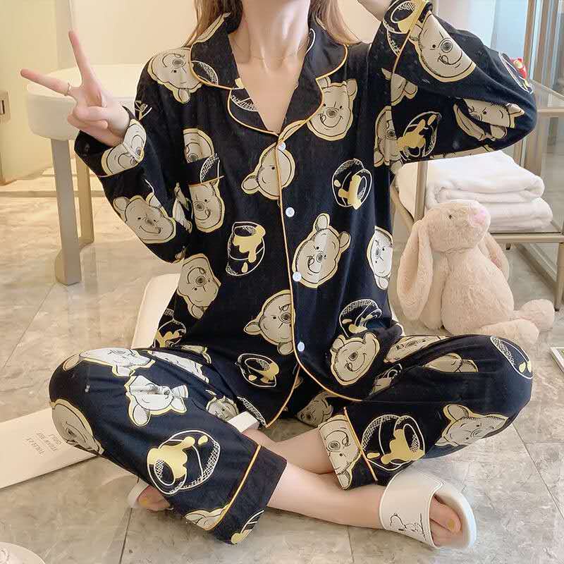 Bộ đồ ngủ tay dài in hình khủng long dễ thương dành cho nam nữ