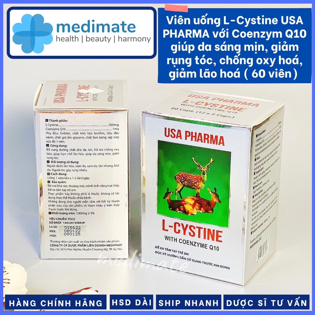 Viên uống L Cystine USA Pharma giúp giảm rụng tóc, da sáng mịn, ngăn lão hóa