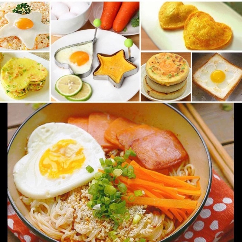 Bộ 5 Khuôn Chiên Trứng/Bánh Xếp Hình Hoa/Trái Tim/Ngôi Sao/Trái Tim/Chuột Bằng Thép Không Gỉ Tiện Dụng DIY
