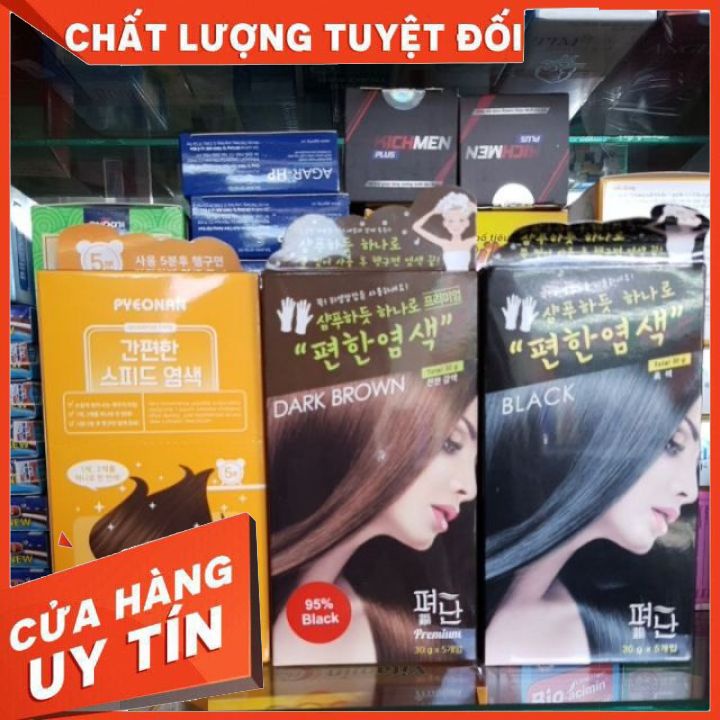 GỘI KHÔ ,GỘI THẢO DƯỢC PHỦ BẠC 100% PYEONAN,-PREMIUM- đen _ nâu đen  - NÂU SÁNG- hàn quốc pyeonan- KHÔNG KHÔ TÓC -GIŨ MA