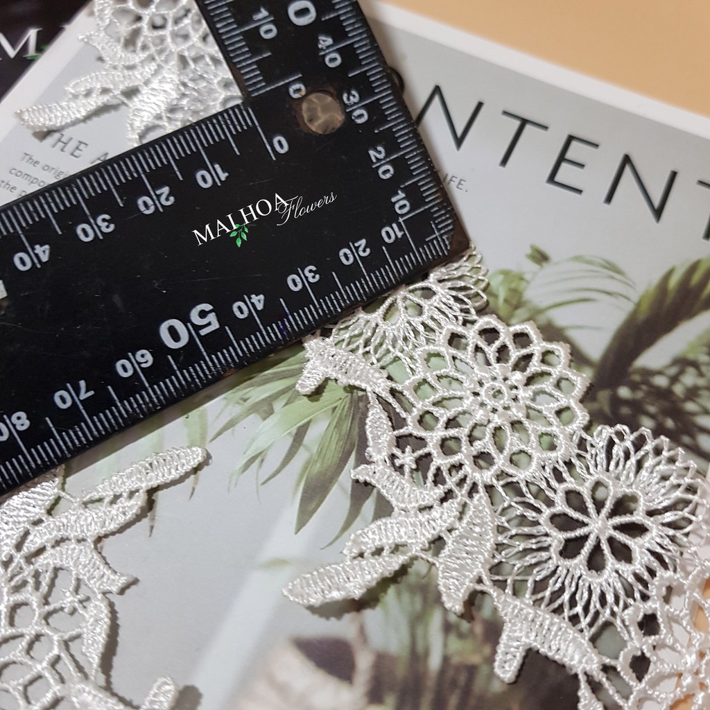 RC25 Cuộn 13 mét dây ren thêu hoa ren viền váy áo ren chỉ trắng Maihoaflower