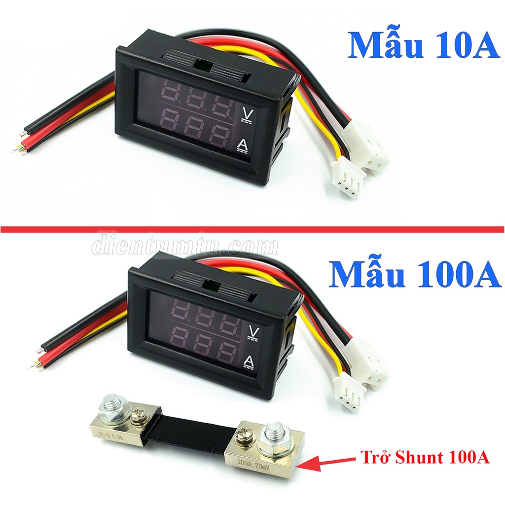 Đồng Hồ Led - Vôn kế điện tử 100V/10A 100V/100A - Vôn kế DC đo dòng và áp