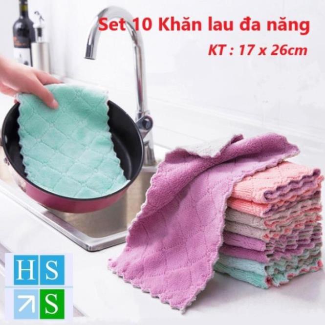 SET 10 Khăn lau đa năng , lau chén bát, lau tay, , lau bàn ghế, lau bếp .... mềm mại, thấm hút tốt (Mầu giao ngẫu nhiên)