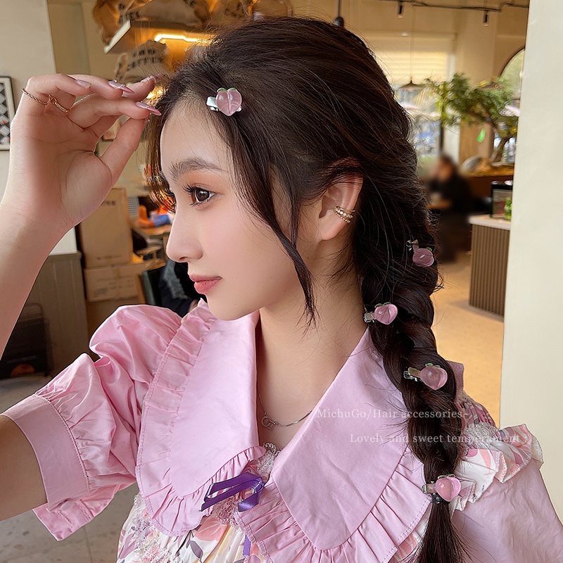 Kẹp Tóc Mỏ Vịt Nhỏ Hình Quả Đào Thắt Nơ