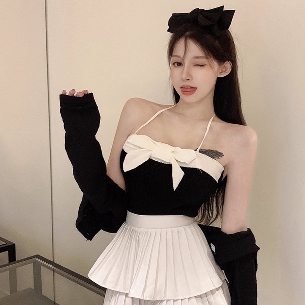 【ZHELIHANGFEI】 Áo Ống Hai Dây Thắt Nơ Xinh Xắn