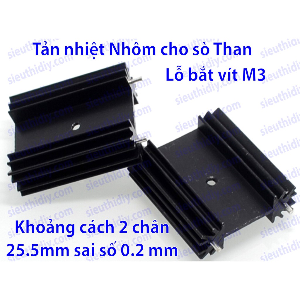 Tản nhiệt Nhôm PCB cho sò Than rộng 34mm dầy 12mm, cao tùy chọn