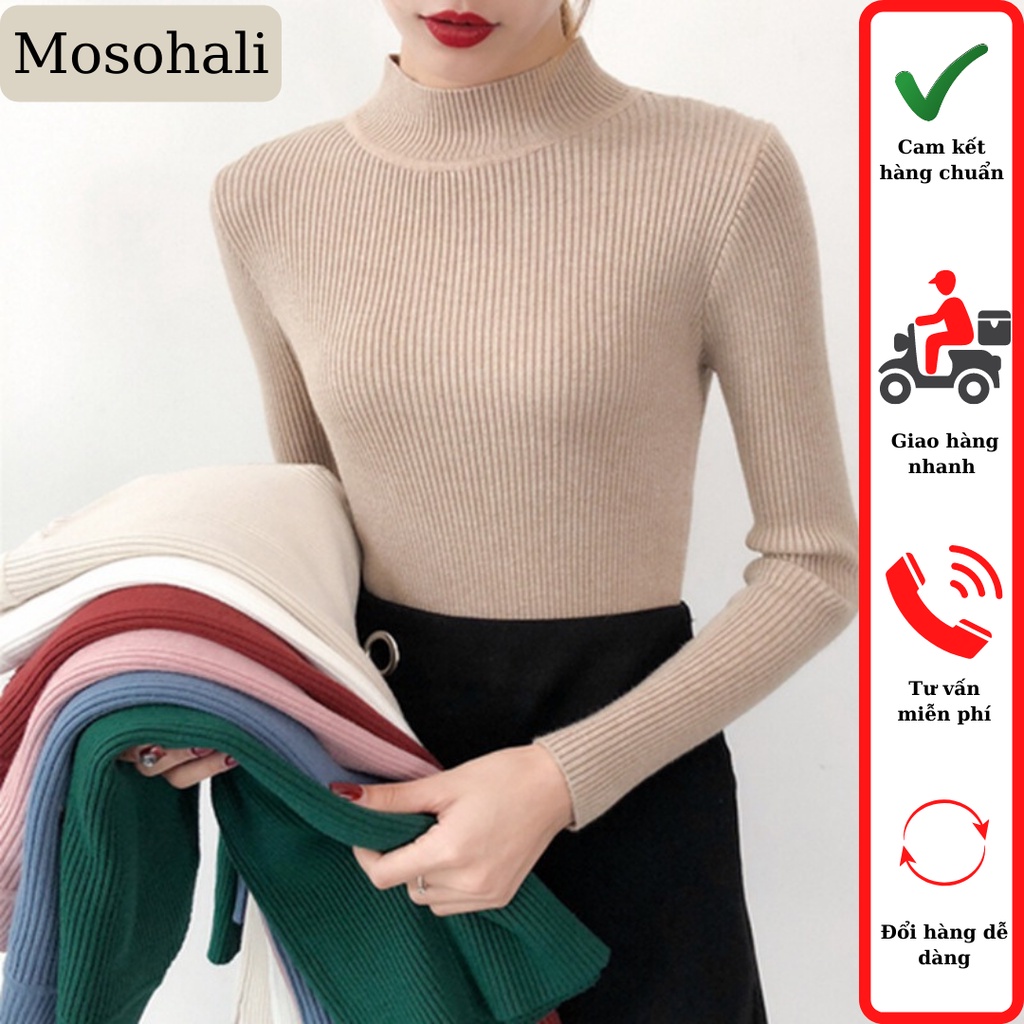 Áo len nữ cổ 3 phân cao cấp công sở hàng Quảng Châu cao cấp 12 màu cực đẹp Mosohali