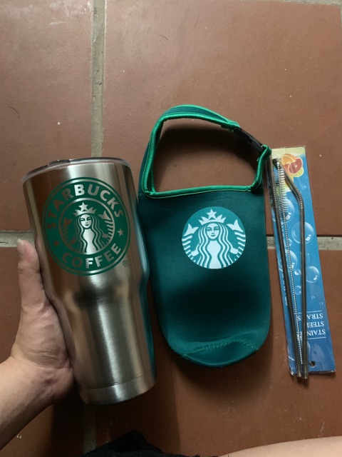 LY GIỮ NHIỆT STARBUCK kèm 2 ống hút inox, túi giữ nhiệt và dụng cụ cọ rửa