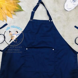 Tạp dề yếm xanh đen đính nút