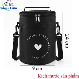 Túi Đựng Hộp Cơm Văn Phòng Hình Trụ Cỡ Lớn 3 Lớp Giữ Nhiệt, Chống Thấm Nước, Có Khóa Kéo, Có Quai Đeo Tiện Dụng