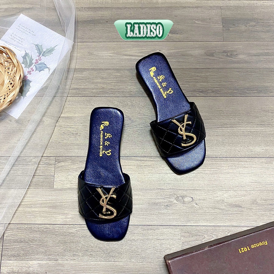 Dép quai ngang nữ thời trang họa tiết chữ phối đá siêu đẹp LADISO- TT439