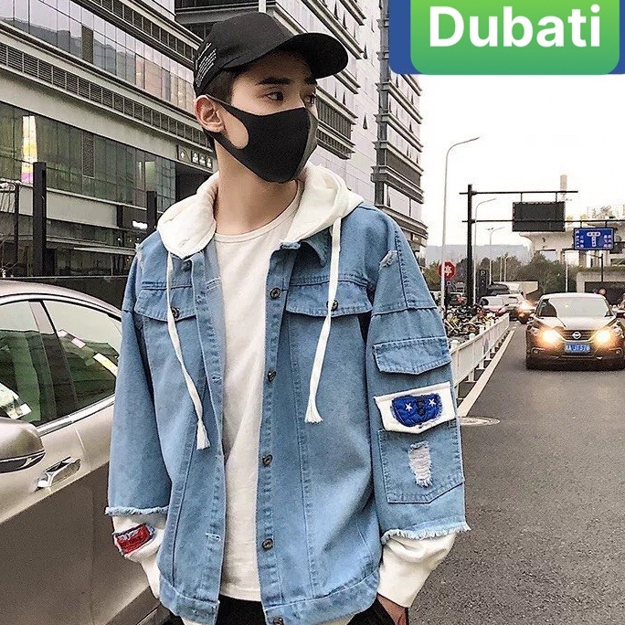 ÁO KHOÁC JEAN NAM NỮ CHẤT BÒ UNISEX PHỐI NÓN NỈ WASH RÁCH VẢI DÀY CAO CẤP- DUBATI FASHION