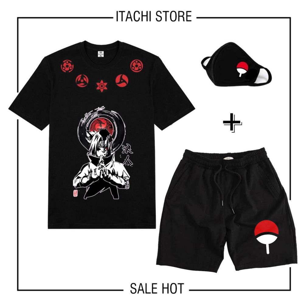 BST Combo Áo thun Sasuke NAruto Itachi + quấn Short + KT Uchiha HOT đẹp