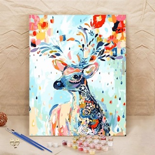 Tranh sơn dầu tự tô số hoá động vật BENIC - Tranh hươu nai tuần lộc Hươu sừng hoa tài lộc may mắn