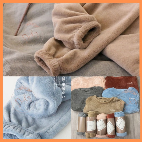 Set Đồ Bộ Lót Lông Cừu Dài Tay Dày Dặn Thêu Chữ Mặc Ở Nhà Mùa Đông Siêu Ám Áp Thoải Mái