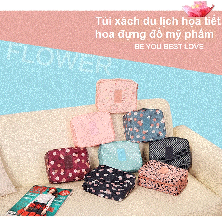 Túi Đựng Mỹ Phẩm Mini Chống Thấm Họa Tiết Hoa Phù Hợp Đi Du Lịch