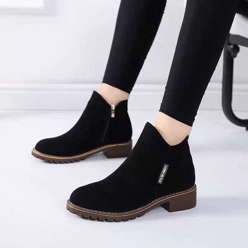 MS294 Bốt nữ da lộn cổ thấp, boots nữ mùa đông