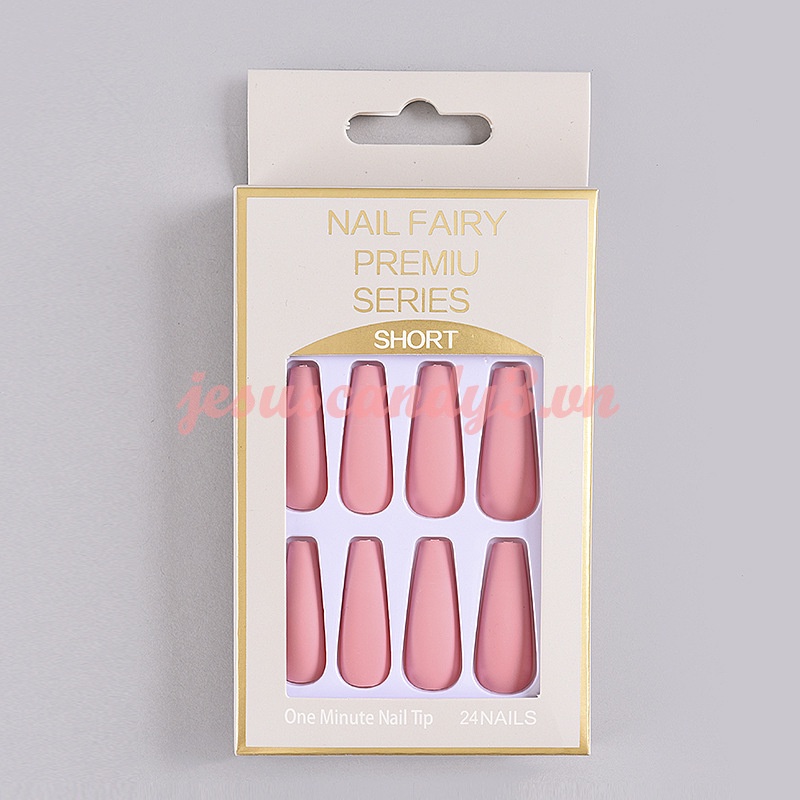 Bộ 24 móng tay giả màu trơn bằng nhựa resin dáng dài có hộp đựng cho nữ