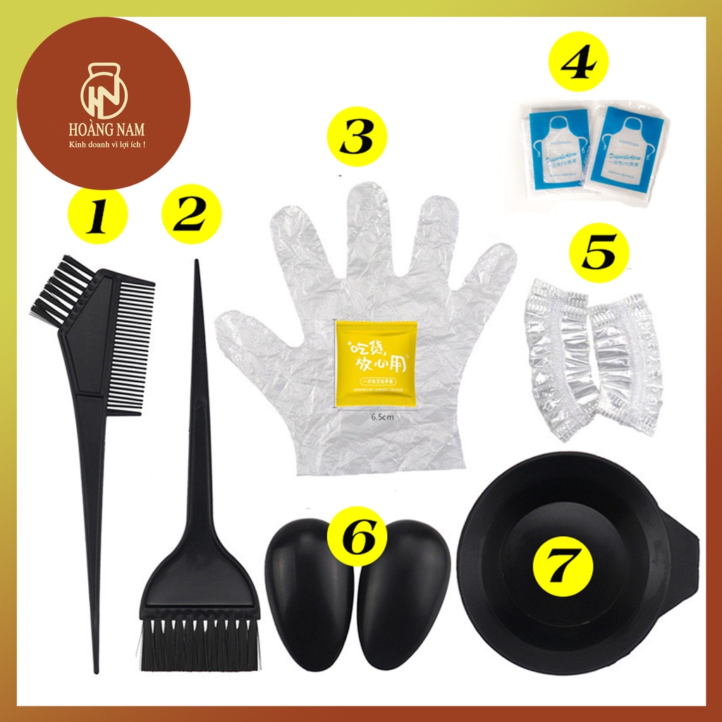 Combo 7 Món Phụ Kiện Nhuộm Tóc (1 Bát ,1 Lược Cọ ,1 Cọ Quét ,1 Đôi Bao Tay Nylong ,1 Đôi Che Tai Nylong,1 cặp che tai
