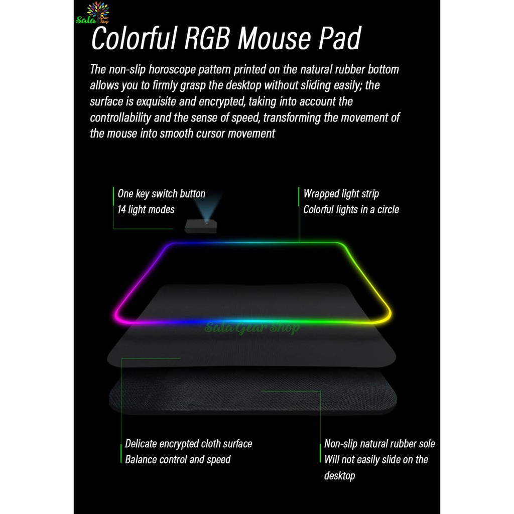 Lót chuột led RGB - Logo MSI , Size 800x300x4mm