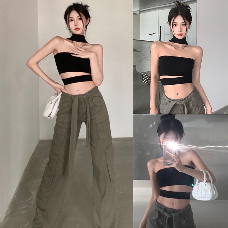 Áo Croptop Không Tay Hở Lưng Màu Trơn Thời Trang Mùa Hè Cho Nữ