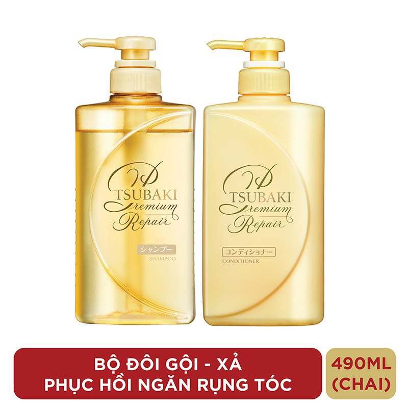 ( Mẫu mới ) Bộ đôi gội + xả Phục hồi ngăn rụng tóc Premium Repair Tsubaki 500ml