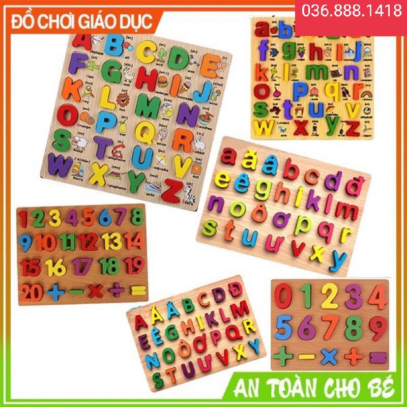 Bảng Chữ Cái,Số Nổi Bằng Gỗ Giúp Bé Vừa Học Vừa Chơi - Đồ Dùng Montessori Hàng chất lượng Giá Sỉ