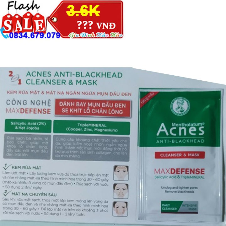Kem rửa mặt và mặt nạ ngăn ngừa mụn đầu đen Acnes Anti Blackhead - Gói 3g - Hàng mẫu | BigBuy360 - bigbuy360.vn