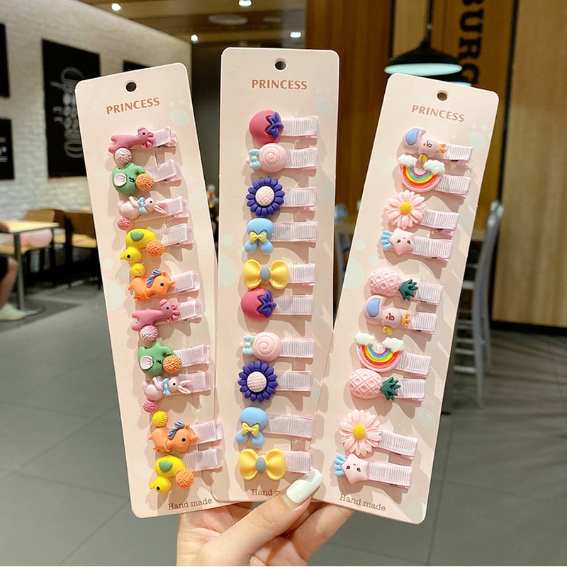 Set 10 kẹp tóc họa tiết hoạt hình phong cách Hàn Quốc cho bé gái
