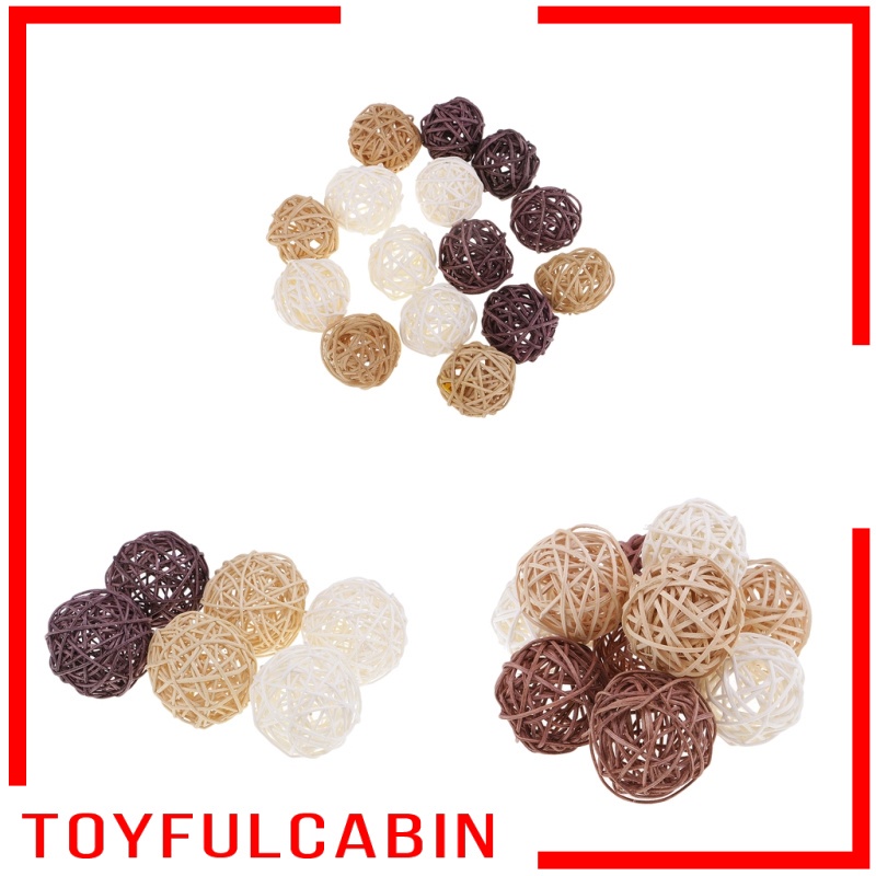 Set 15 Quả Cầu Mây Đan Màu Vàng Trắng Tự Nhiên Trang Trí Tiệc Cưới / Nhà Tắm