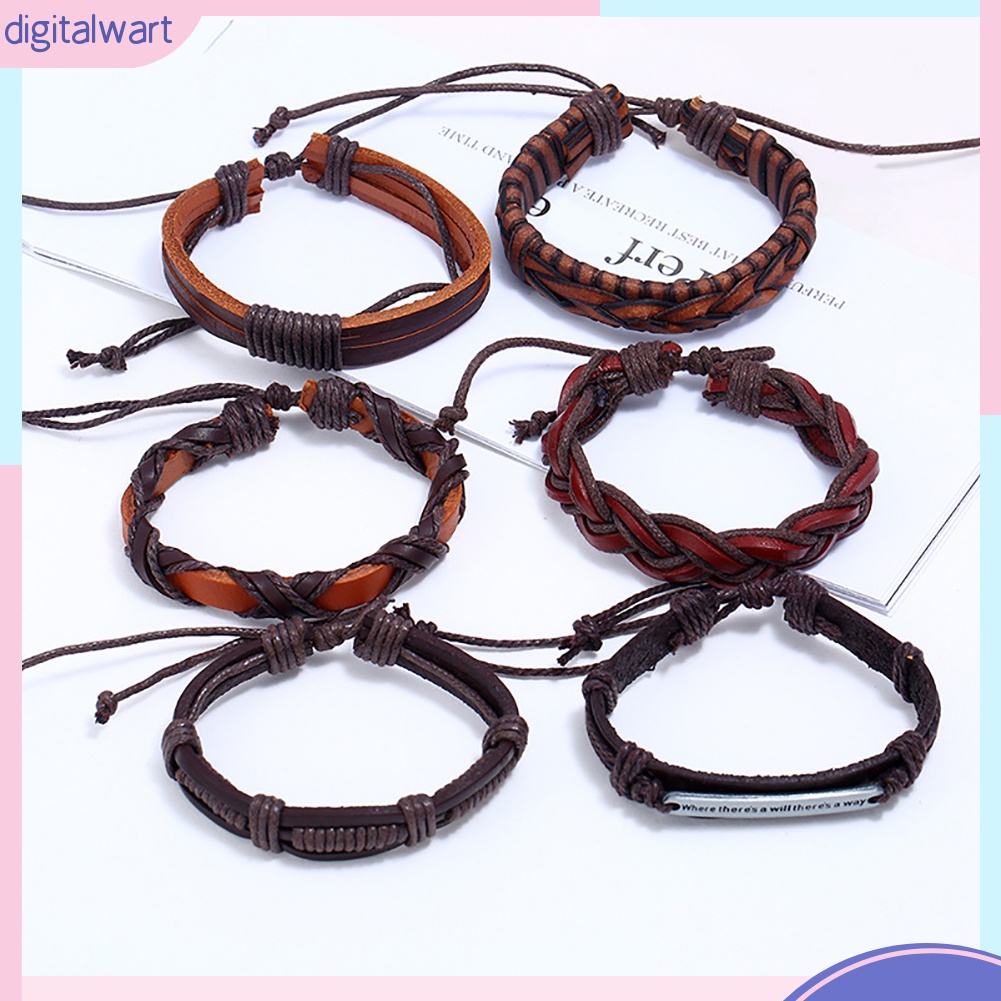 Bộ 6 chiếc vòng đeo tay bằng da giả kiểu dáng thời trang dành cho nam