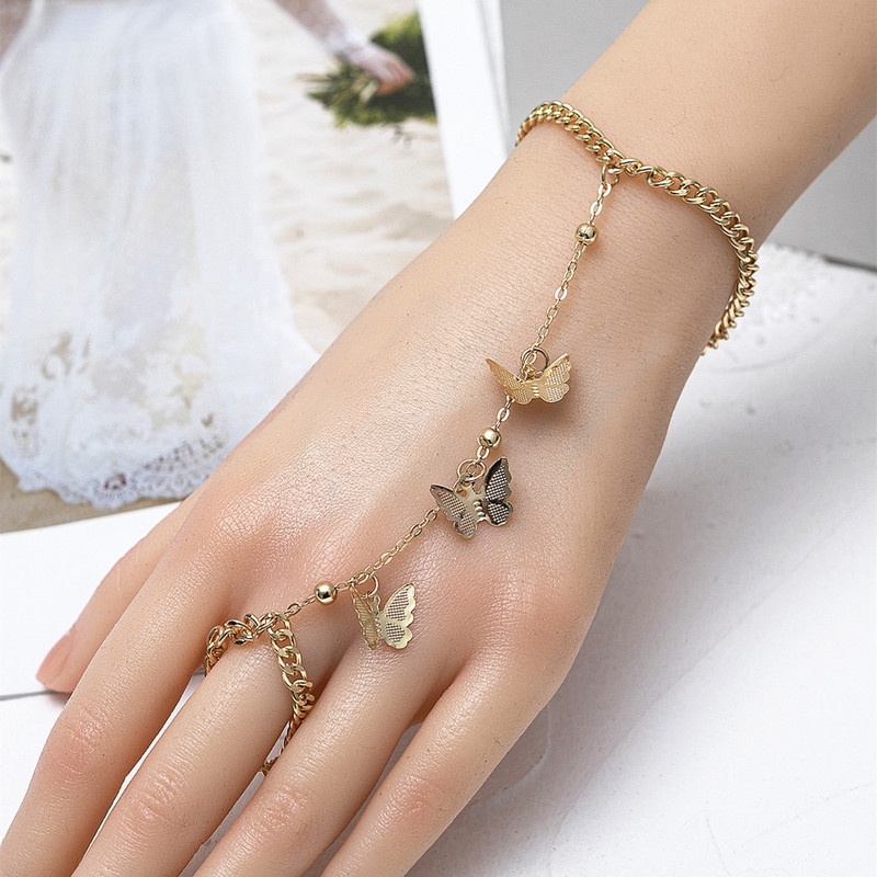 Vòng tay phối nhẫn hình bướm phong cách Bohemian cổ điển thời trang cho nữ