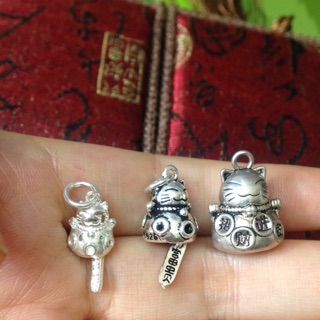 Phụ kiện xâu vòng hình mèo thần tài bạc chuẩn nhiều cỡ