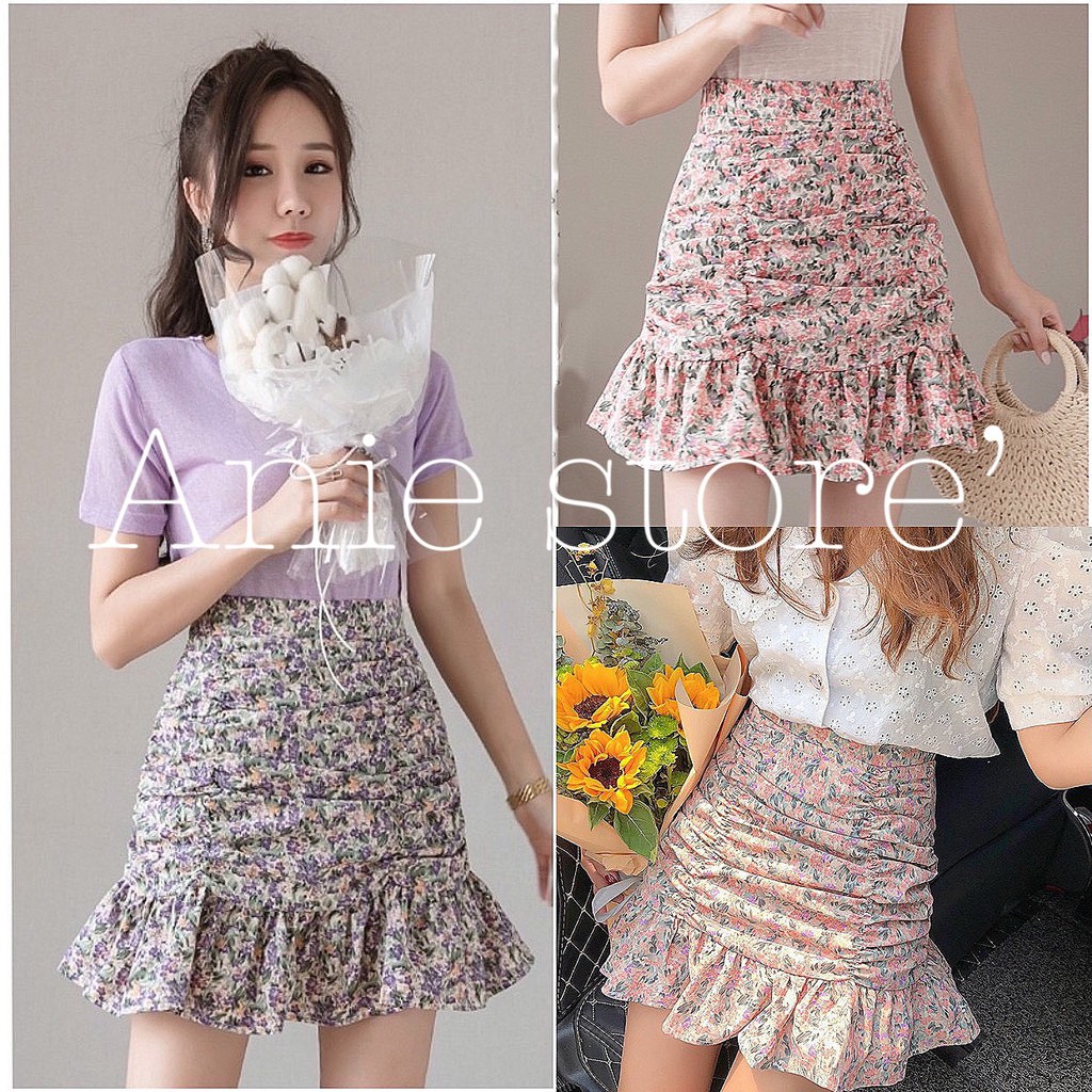 Chân Váy Nữ Hoa Nhí Nhúm Vạt Bèo 🦋 Váy Nữ Hoa Cạp Cap 3 Màu 🦋