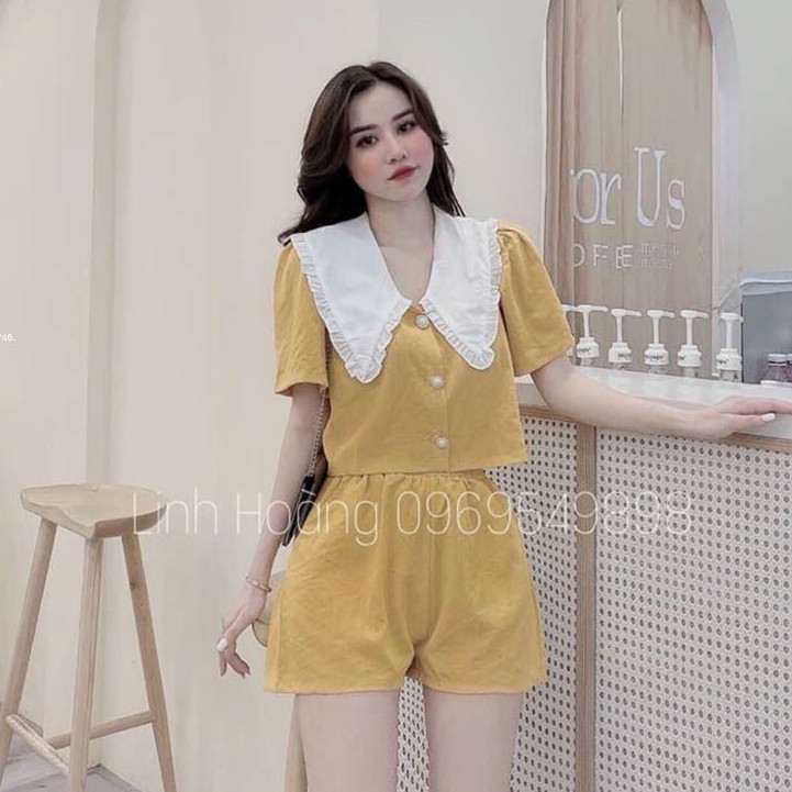 Bộ đũi xước cổ sen khuy ngọc 2 màu xinh xắn | BigBuy360 - bigbuy360.vn