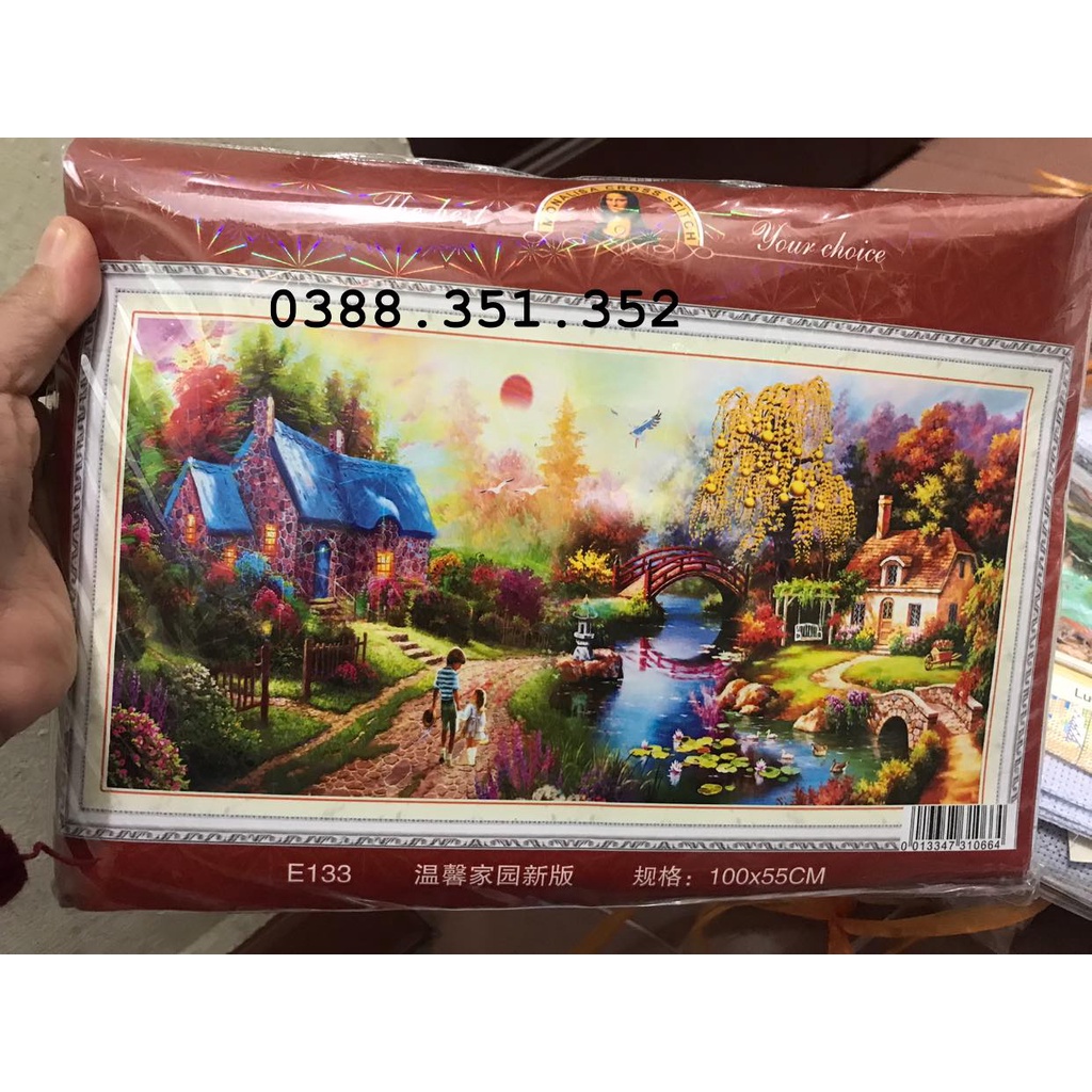Tranh thêu chữ thập phong cảnh  tổ ấm E133 100*55cm E256