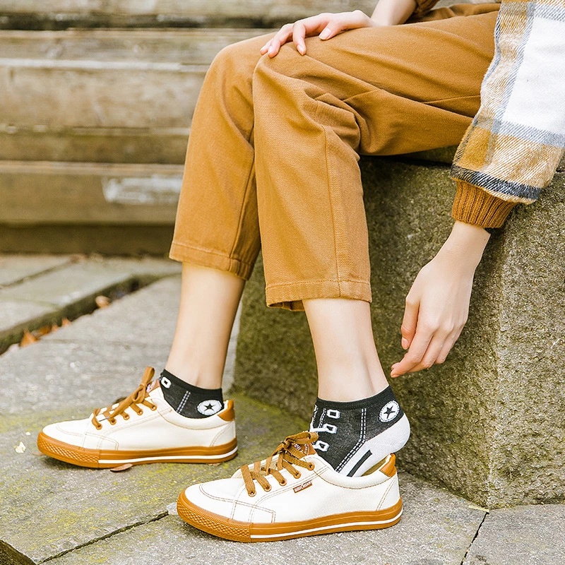 Vớ Cotton Canvas Thể Thao Cổ Thấp In Hình Mô Phỏng Vui Nhộn Phong Cách Nhật Bản Cho Nam
