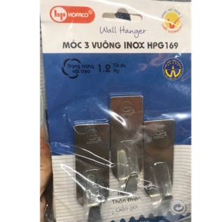 (3cái/1vĩ) combo 10 vĩ móc dán tường inox hofaco chất lượng cao