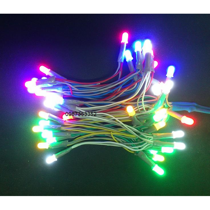 LED Liền dây 5mm 5v các màu: Trắng, Đỏ, Xanh lá, Xanh dương, Vàng (Bó 100 Bóng) [SHIP TỪ 5 BÓ]