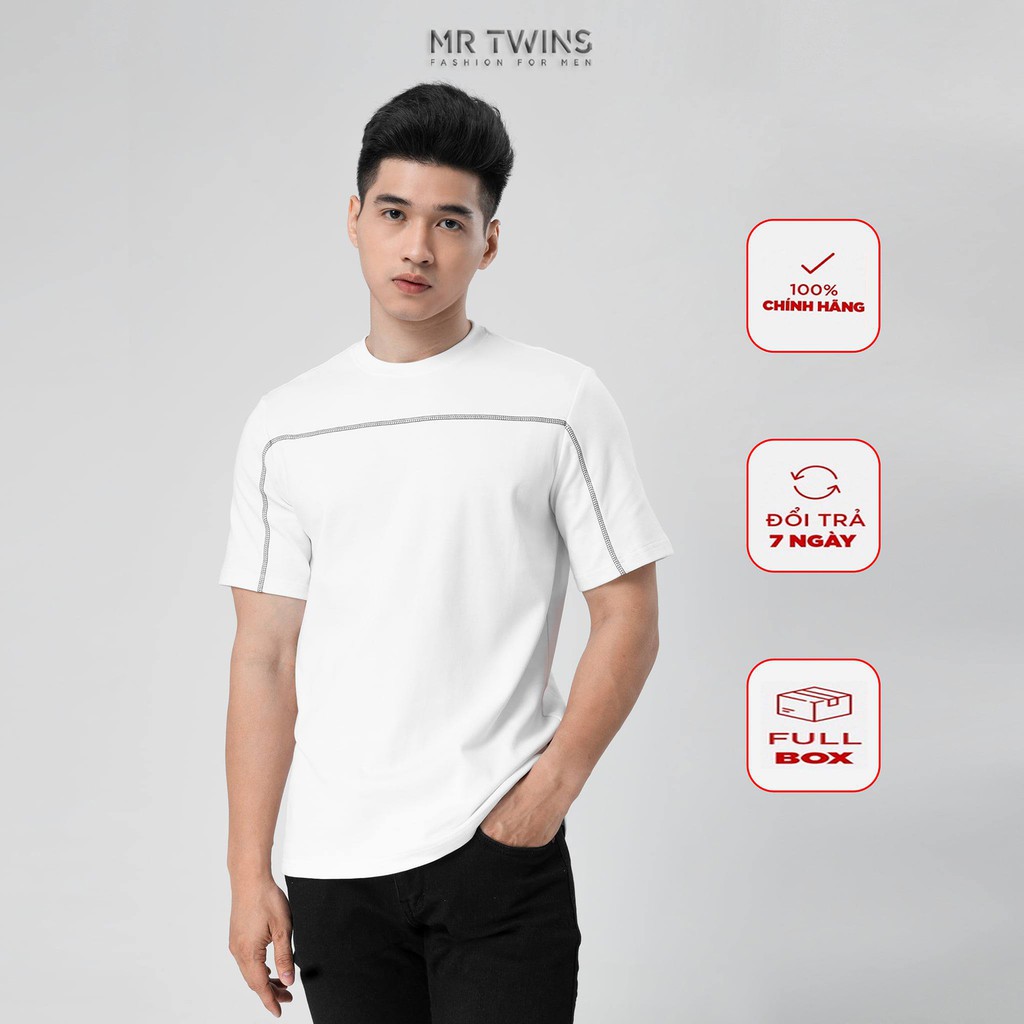 Áo thun cổ tròn đen viền kansai 100% cotton thương hiệu MrTwins