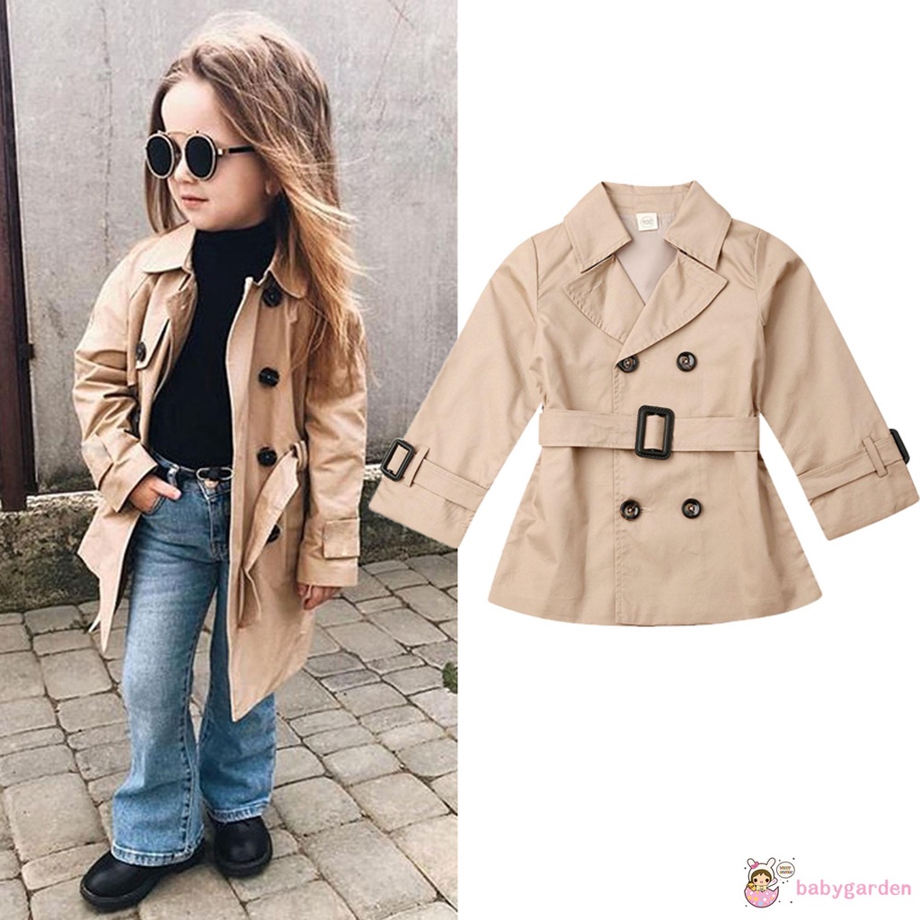 Áo Khoác Tay Dài Cài Hai Hàng Nút Kèm Thắt Lưng Thời Trang Cho Bé Gái