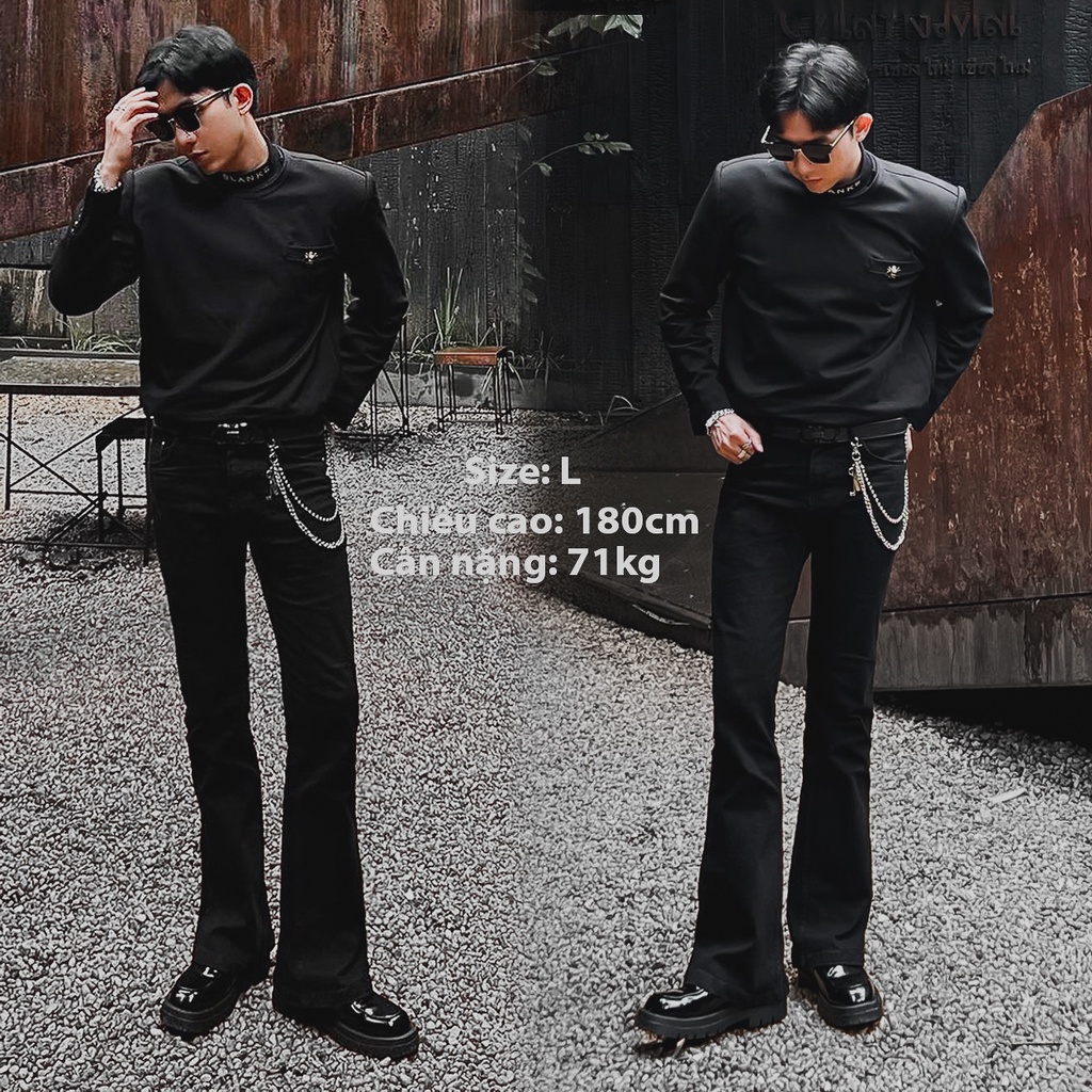 Quần Jeans Nam dáng Loe dày dặn - Black Flare Jeans NGO