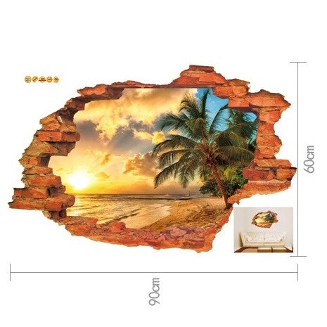 Decal dán tường 3D phong cảnh Biển Hawaii - decal AmyShop