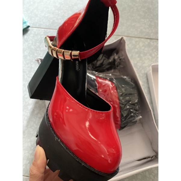 Giày cao gót đế vuông HI145 da bóng cao 12cm ORDER